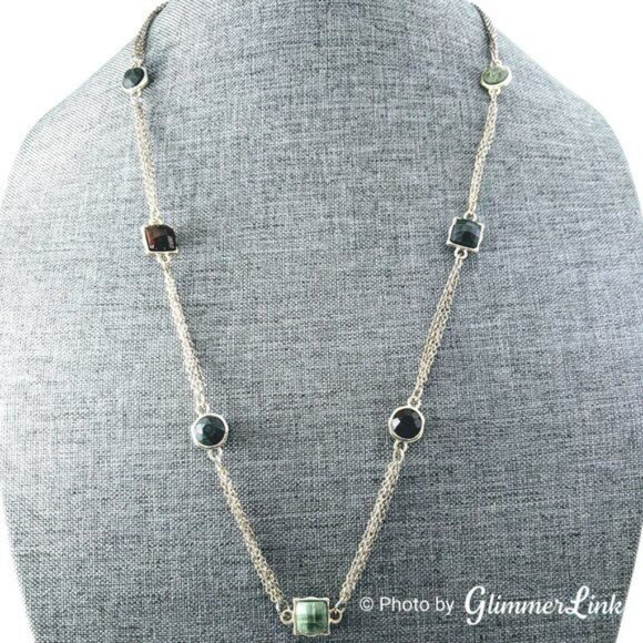 Banana Republic Green Brown Station Silver Tone Necklace - Picture 2 of 7